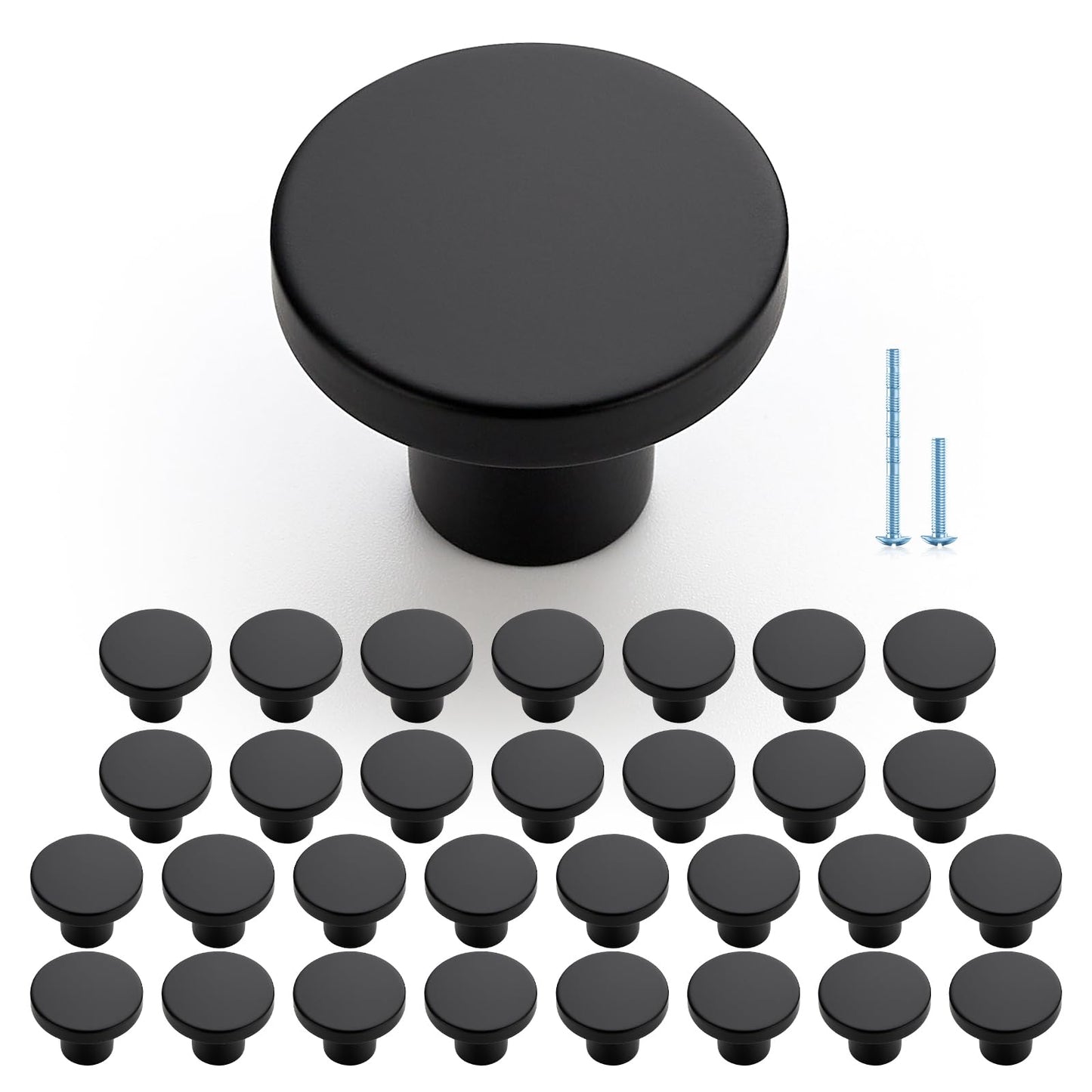 JOY DECOR 30 Pack Black Cabinet Knobs, Matte Black Kitchen Cabinet Knobs, 1-1/5 Inch Round Drawer Pulls, Kitchen Hardware for Dresser Drawers Closets