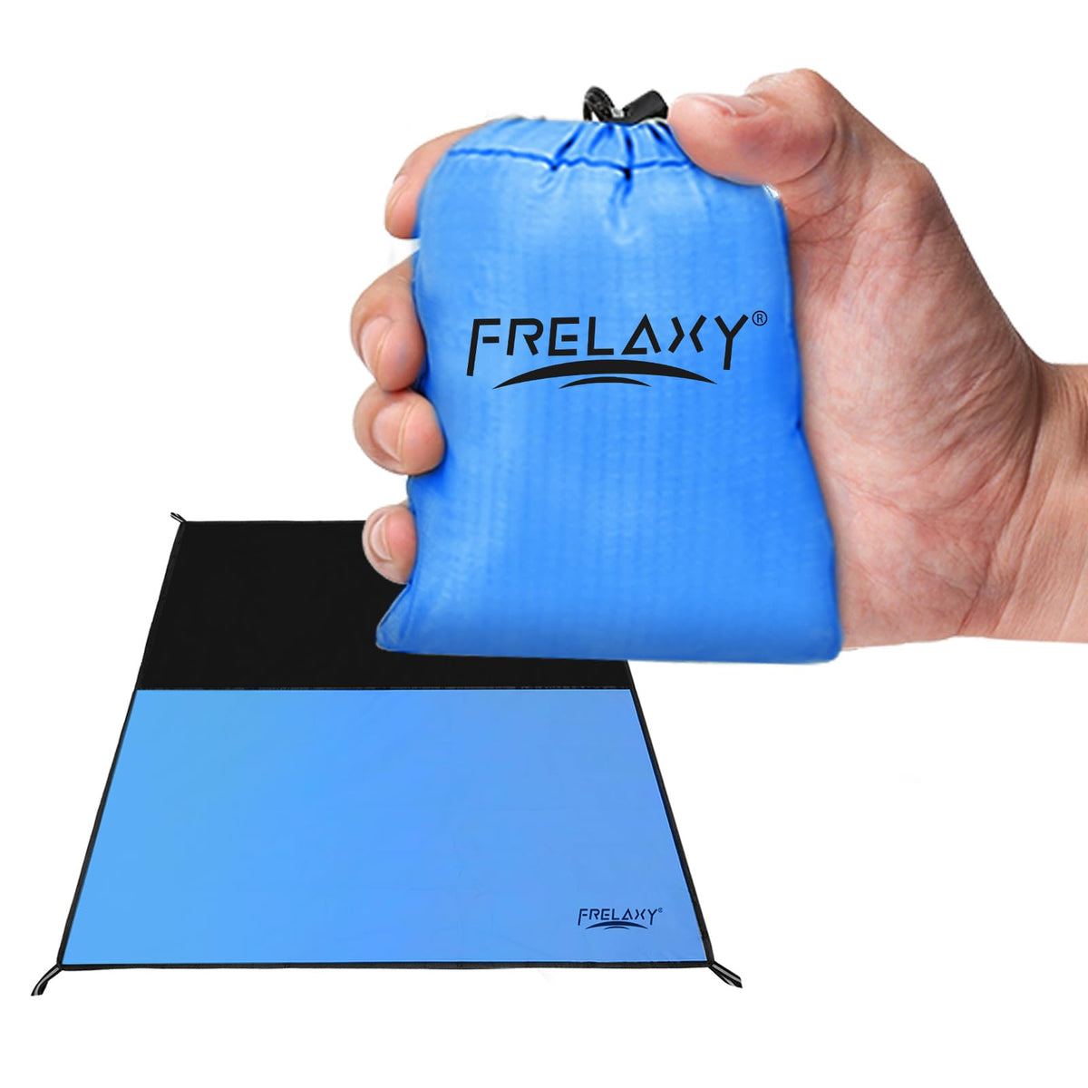 Frelaxy Pocket Picnic Blanket, Waterproof Sandproof Beach Mat, Compact Camping Tarp for Festivals, Hiking, Travel, Outdoor Recreation (Blue, 28'' x 47'')