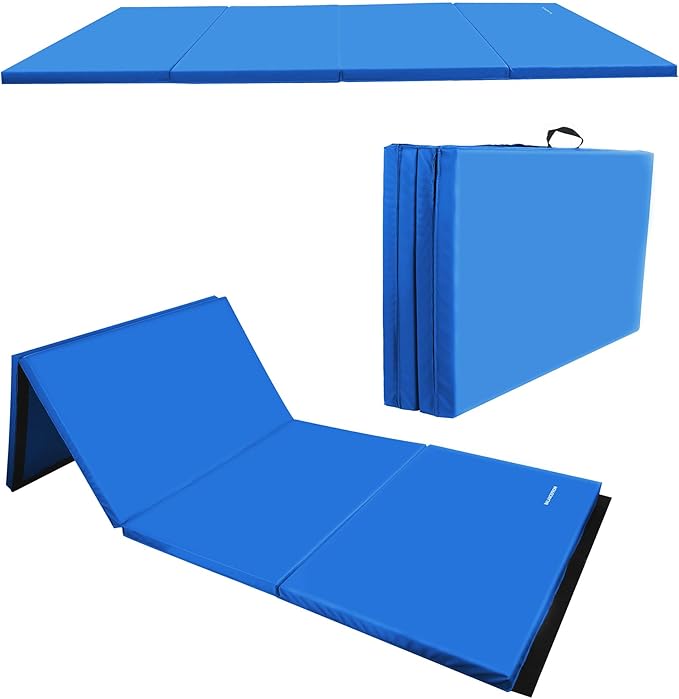 BalanceFrom 6x4 Feet 4-Panel Folding Gymnastics Mat – 2-Inch Thick Pad with Vinyl Surface and Carrying Handles for Tumbling, Yoga, Pilates, Home Workouts, and Martial Arts