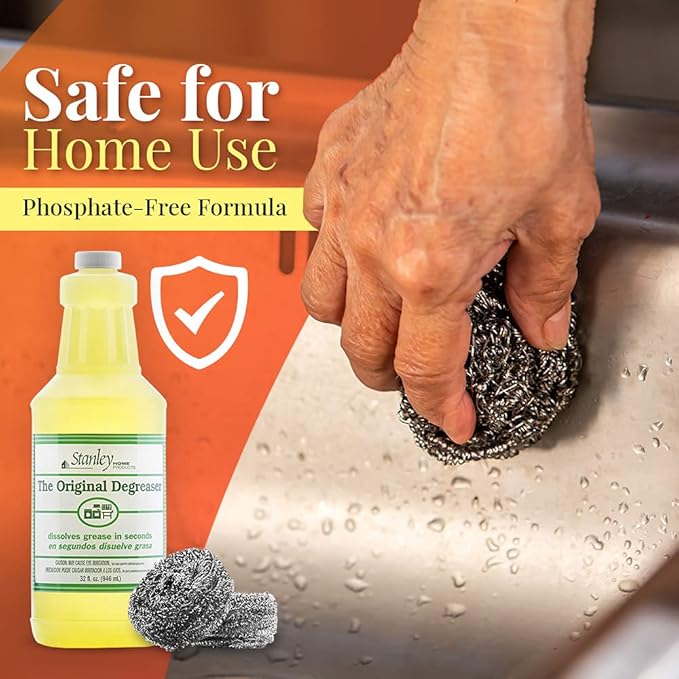 Stanley Home Products Original Degreaser with Stainless Steel Kitchen Scouring Cleaners - Multipurpose Cleaner Set Removes Grease Stains and Build Up on Pots Pans Grills and More