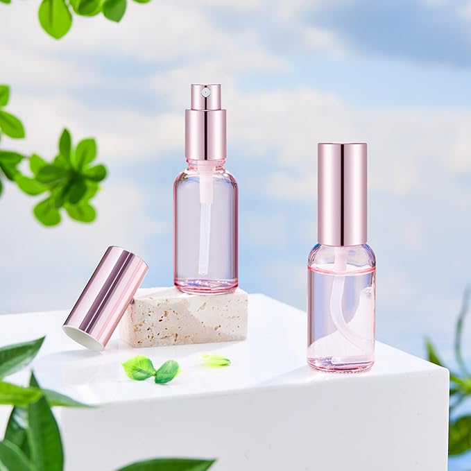 Tessco for you 20 Pcs 1 oz/30 ml Glass Spray Bottles Empty Perfume Atomizer Refillable Clear Decorative Empty Bottles with Fine Mist Sprayer Pump for Face Body Travel(Pink)