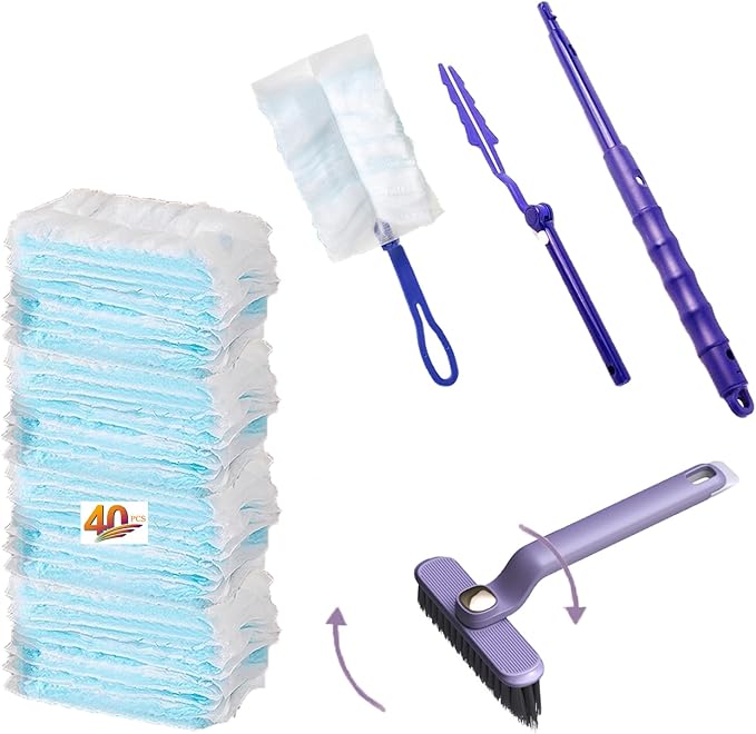 44 pcs Duster Refills for Swiffer Dusters, 40 Count Disposable Duster Refill Heavy Duty Dusters Refills Replacement Head 1 Long-Handled Brush and 2 Short-Handled Brushes, with 1 Cleaning Brush