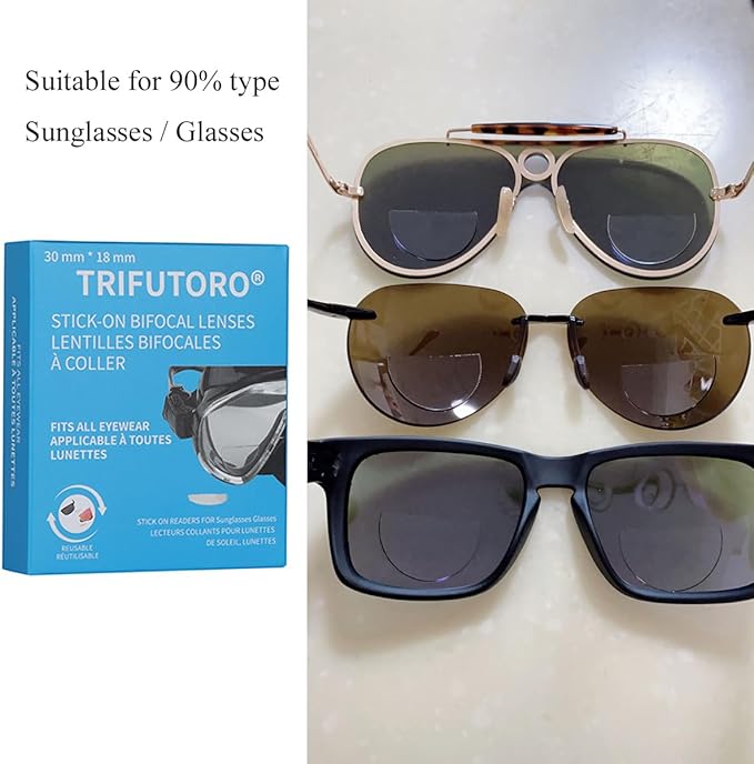 2 Pack Stick On Bifocal Lenses Reader Magnifying Adhesive Reading Lens Sticker Sunglasses Diving Scuba Mask Goggles Glasses Magnifier Add On (1.25, x)