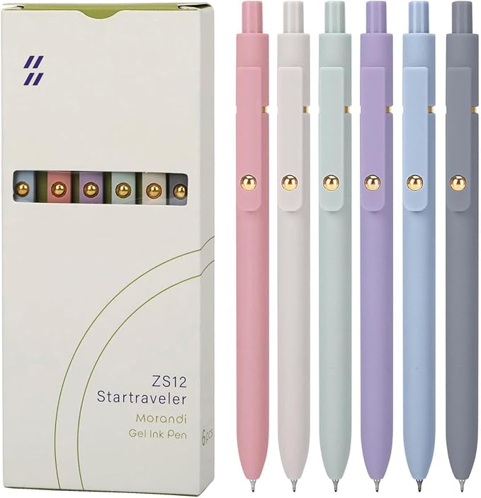 Gel Pens 6Pcs, 0.7mm Smooth Writing Black Ink Pens for Journaling, Cute Aesthetic Office Desk Accessories, School Supplies, Gift for Students & Artists (6Pcs Morandi-Black Ink)