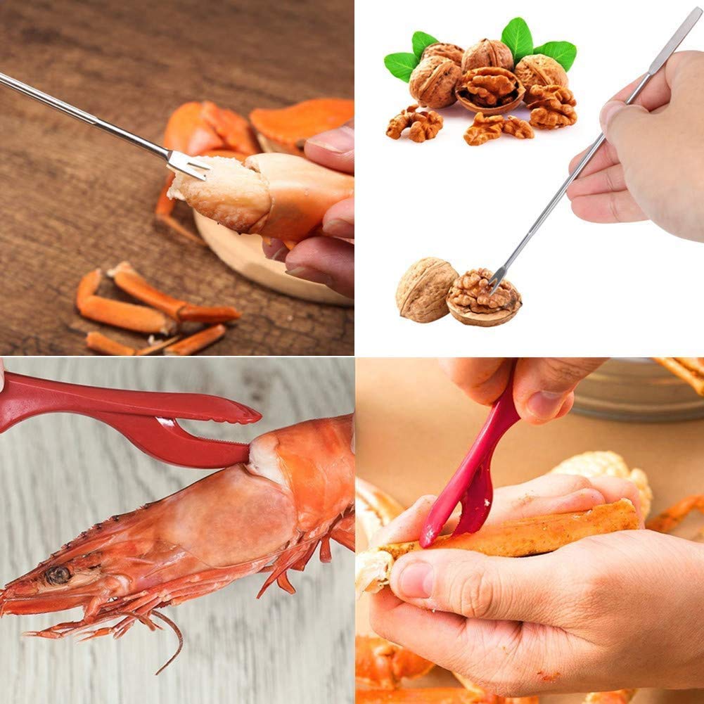 Artcome 21 Piece Seafood Tools Set - 6 Crab Crackers, 6 Lobster Shellers, 6 Crab Forks, 2 Seafood Scissors and 1 Storage Bag