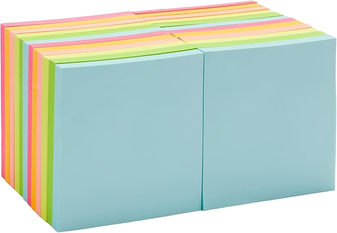 Amazon Basics Square Sticky Notes, Office Supplies for Desk, 3-x-3-inch, 24-Pack, Assorted Colors