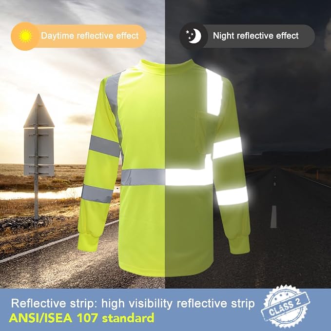 A-SAFETY Safety Shirt,High Visibility Work T Shirt Long Short Sleeve Class 3 (XS-6XL)