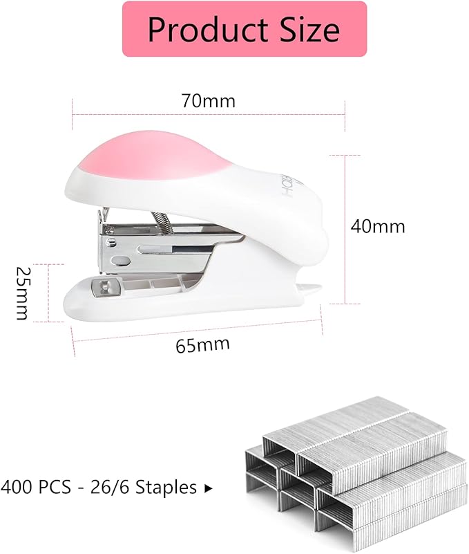 NEBURORA Mini Effortless Desktop Staplers with 400 Standard 26/6 Staples, 2-24 Sheet Capacity, Includes Built-in Staple Remover, Cute Stapler Gift for Student and Office Use, 3 Colors Options (Green)