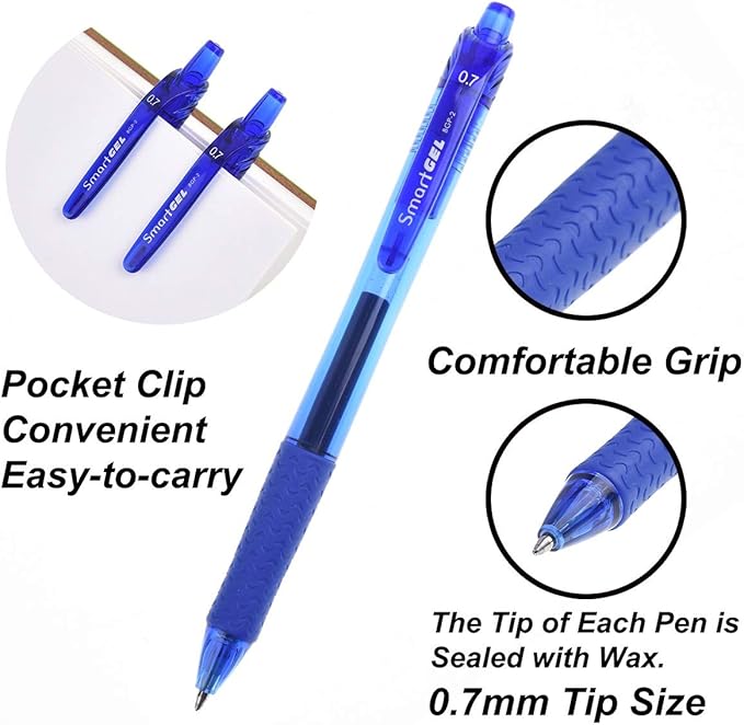 ChicRosa 40 Pack Blue Gel Pens, Retractable Medium Point Gel Ink Pens Smooth Writing for School Office Home, Comfort Grip(20 Pens with 20 Refills) (Blue) (Blue)