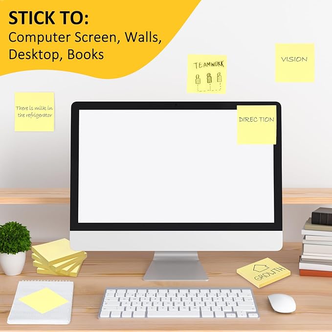 48 Pack 2400 Sheets Sticky Notes 3x3 Inches Bulk Colored Posted Notes Yellow Notes Stickies Note Pads for Office, School, and Home Supplies, 50 Sheets/pad