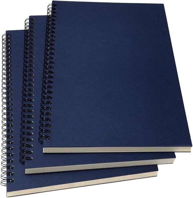YUREE B5 Spiral Notebook Lined, Spiral Ruled Journal with Hard Kraft Cover, 70 Sheets (140 Pages), 10.3" x 7.2", 3-Pack, Blue