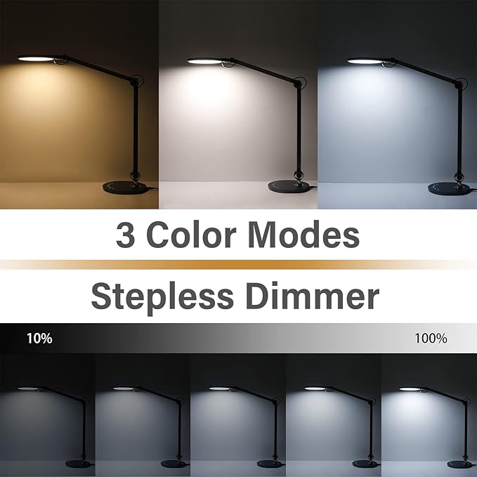 Desk Lamp,Led Architect Desk Lamp,Desk Lamps for Home Office,Table lamp with Wireless Charger & Adjustable Swing Arm,Touch Control, 3 Lighting Mode,5 Brightness,Eye-Caring Office Lamp