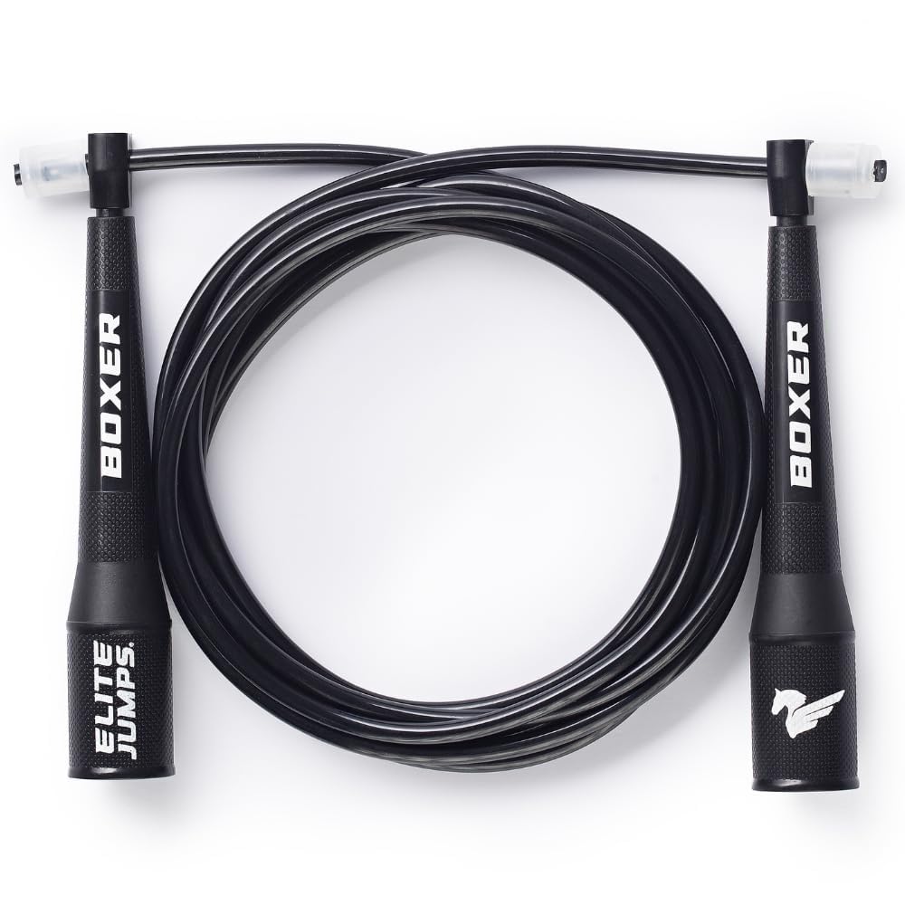 EliteSRS 10 Foot Outdoor Rated 5Mm Pvc, Boxer Jump Rope 3.0 with Smooth Action Polymer Handles and Ergonomic Slip-Resistant Dimpled Grips Black