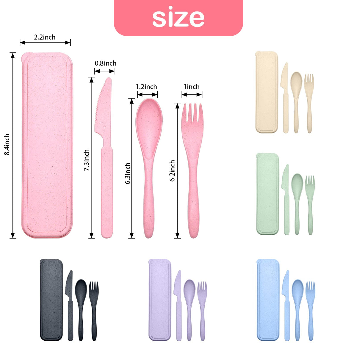 Reusable Travel Utensils Set with Case, 6 Sets Wheat Straw Portable Knife Fork Spoons Cutlery, Eco-Friendly BPA Free Plastic Tableware for Kids Adults Travel Picnic Camping Utensils