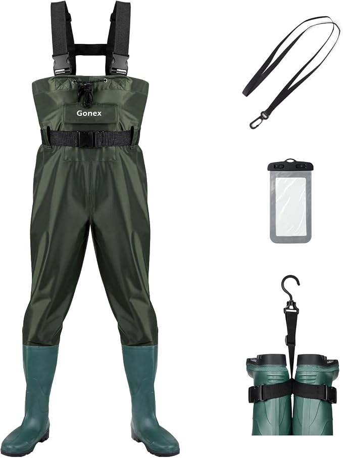 Gonex Chest Waders Hunting Fishing Waders for Men Women Waterproof 70D Nylon Wader for Duck Hunting Fishing Green, Sizes 8-13