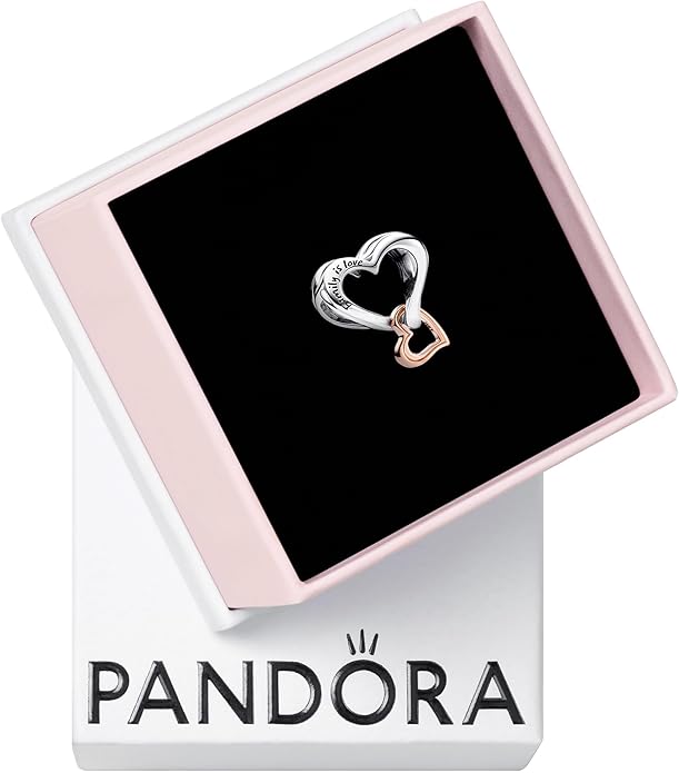 PANDORA Two-tone Openwork Infinity Heart Charm - Gift for Her - Compatible Moments Rose & Sterling Silver - With Gift Box