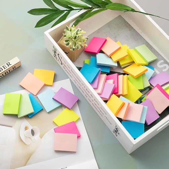 (50 Pads) Sticky Notes 1.5x2, 10 Colors Self Sticky Notes, Sticky Pads, Recyclable, Self-Stick Pads, Easy to Stick for Home, Office, Notebook