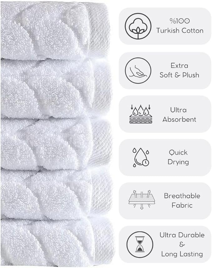 BAGNO MILANO Turkish Bath Towels, Soft Plush Jacquard Luxury Bath Towels, Quick Dry Towel Set (White, 3 pcs Towel Set)