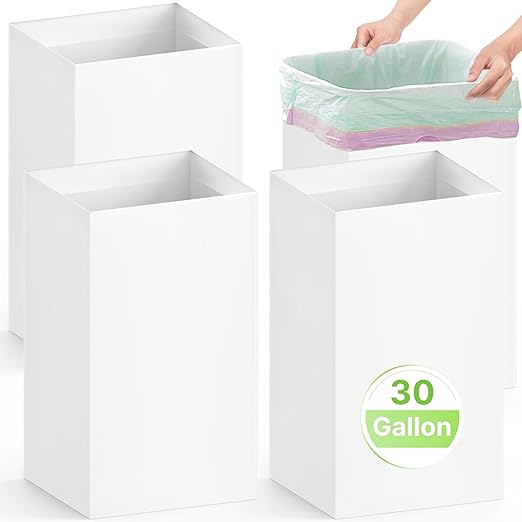 4 Pack Extra Large Disposable Trash Cans, Reusable Portable Garbage Can, 30 Gallon (30" H x 14" W x 14" D), Extra Thick Recycled Cardboard Portable Garbage Can and Recycling Bins,White