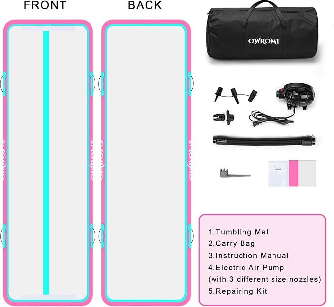 Inflatable Air Gymnastics Mats for Tumbling, 10ft/13ft/16ft/20ft Tumble Track Tumbling Mats for Kids, 4/8 Inches Thick Training Mat with Electric Pump Gymnastics Equipment for Kids Mat