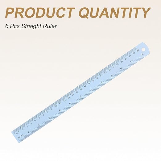 HARFINGTON 6pcs Metal Straight Ruler 30cm Metric SAE Aluminum Alloy Measuring Rulers Scale Tool with Hole for Measure Study Reading Classroom Office, Light Blue