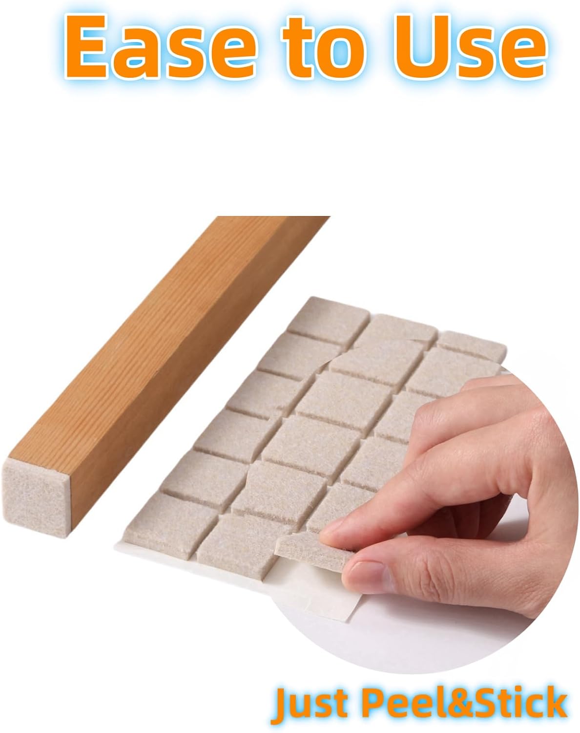 FURNIGEAR Felt Furniture Pads for Hardwood Floors - Self Adhesive Chair Felt Pads, Floor Protector for Furniture Feet, Furniture Sliders Moving Smoothly - Anti Scratch 48 Pcs 1-1/2" Square