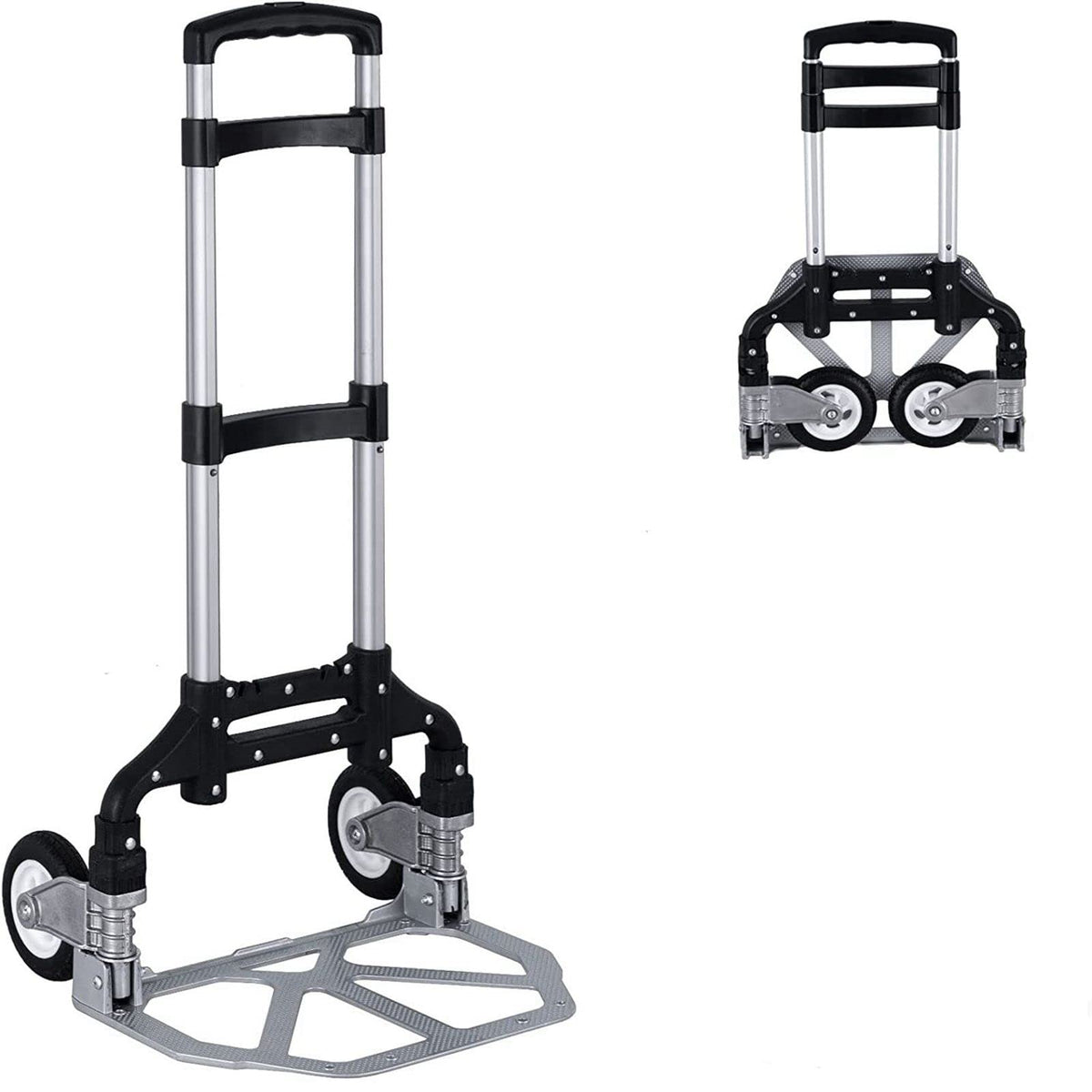 Folding Hand Truck Dolly Aluminum Folding Hand Cart Luggage Trolley Cart Max 175lbs Capacity Dolly Cart, with Telescoping Handle and Rubber Wheels, Double Bearings