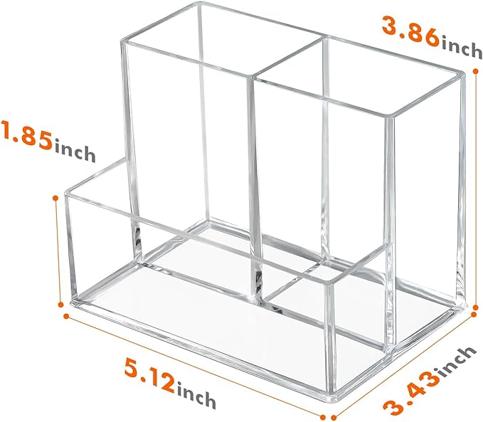Pen Holder for Desk, Clear Acrylic Pencil Holder for Desk, Marker Holder with 3 Compartments, Pencil Organizer for Home, Office, Classroom, Bathroom