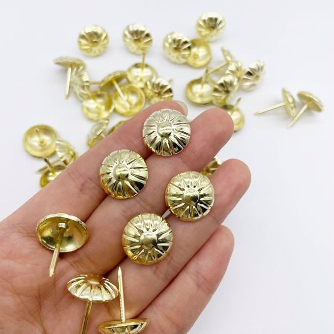 Let's Decorate 100PCS D16mm/0.63" Gloden Flower Upholstery Tacks, Decorative Tacks for Sofa Couch, Furniture Metal Thumb Tacks, Home DIY Decorative Nail Heads Nails (100, 16mm Gloden Flower)