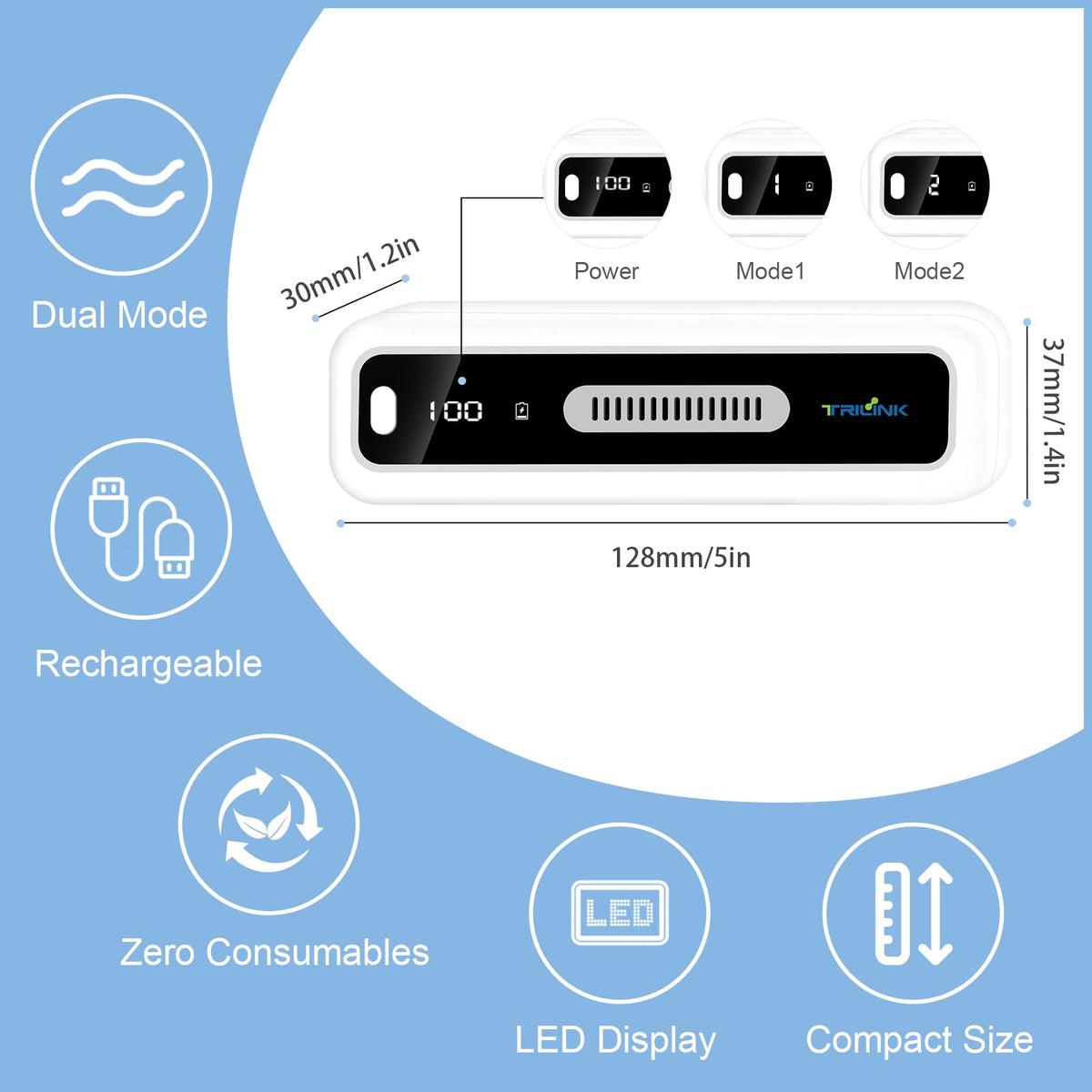 Mini USB Fridge Deodorizer with Led Display, Rechargeable Refrigerator Deodorizer, Reusable Fridge Odor Eliminator for Fridge, Car, Closet, Wardrobe, More Effective Than Baking Soda and Charcoal Bags