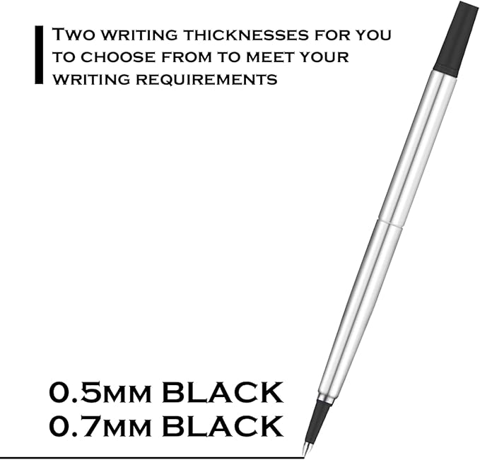 DunBong Quink Ink Rollerball, Compatible with Parker Rollerball Pens, 0.7mm Medium Point Black Ink Refill Pack of 5, Replaceable Gel Ink Pen Refills, Smooth Writing (Black-0.7mm)