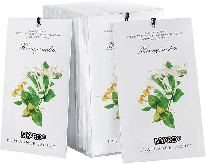 MYARO 12 Packs Honeysuckle Scented Sachets for Drawer and Closet, Long-Lasting Sachets Bags Air Freshener, Fresh Scents Potpourri Bags Home Fragrance for Lover