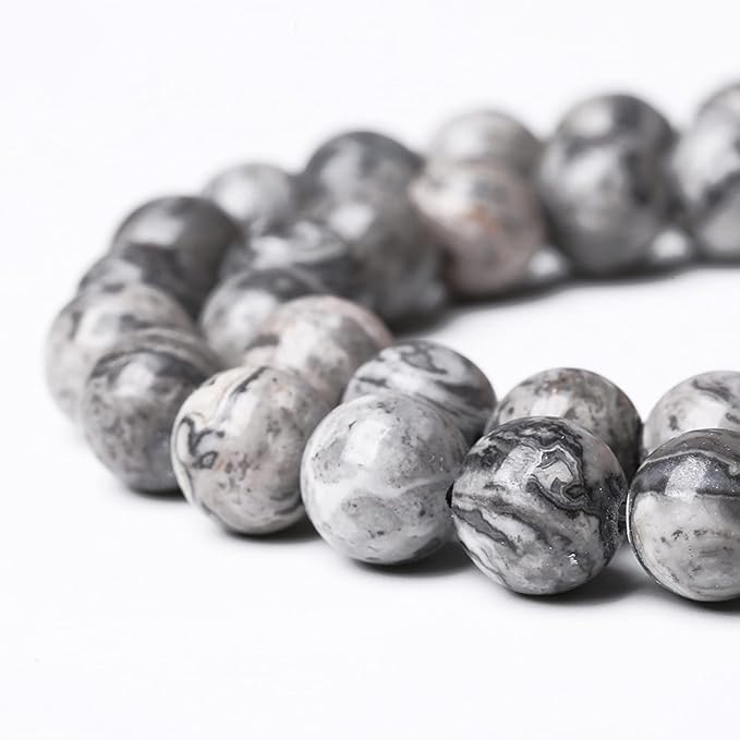 A+ Natural Map Jasper Gemstone Beads Gray Energy Stone Healing Power for Jewelry Making DIY Bracelet 12mm 32pcs