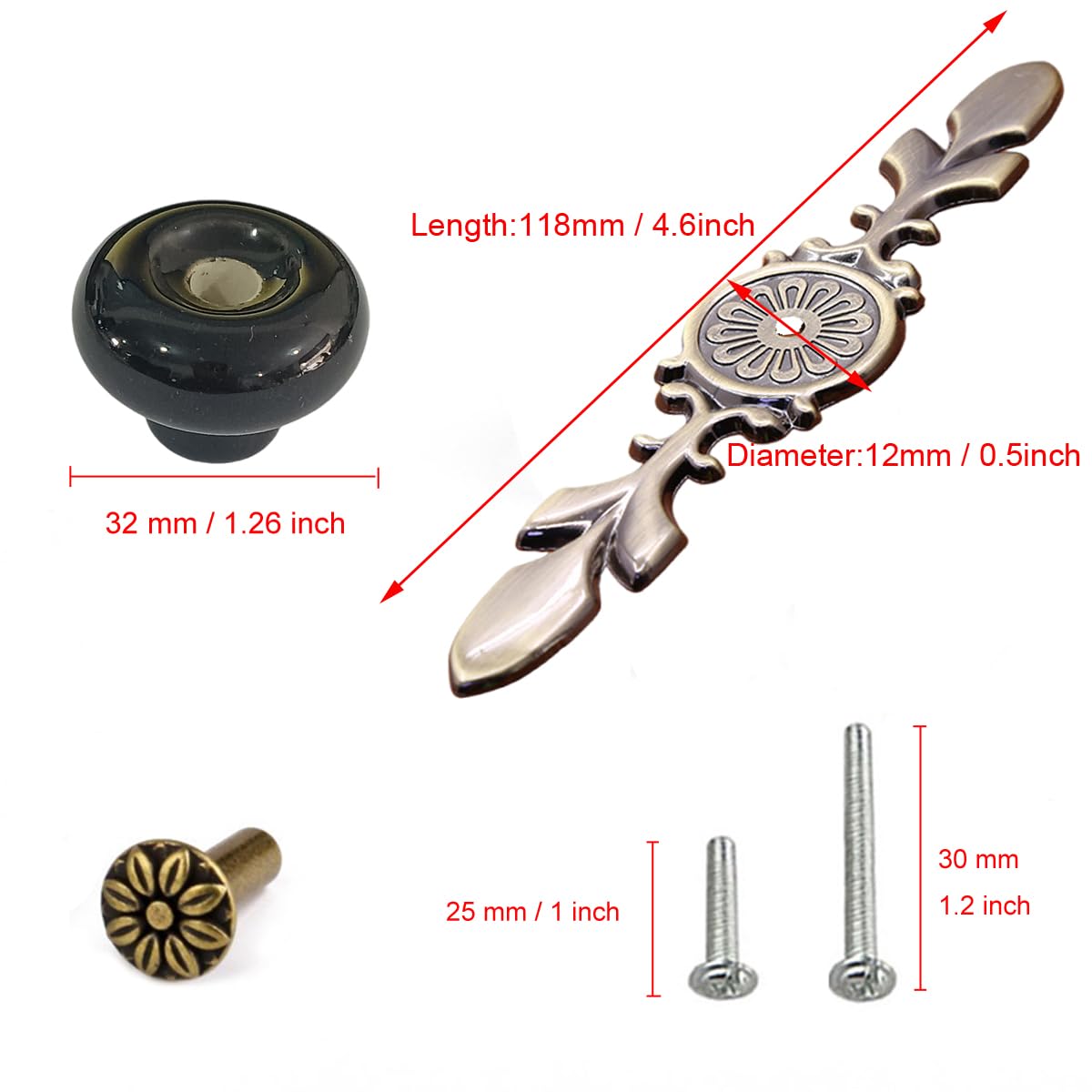 HUAMULAN 8 Pack Retro Ceramic Knobs,Vintage Dresser Kitchen Petal Cabinet Pulls Zinc Alloy Base Back Plate Cupboard Wardrobe Drawer Door Handles