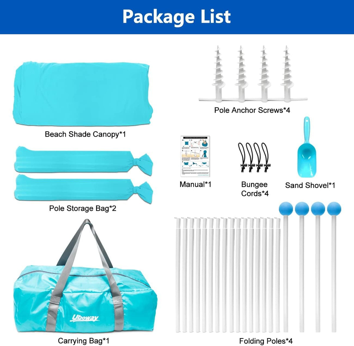 Beach Tent, Camping Tent UPF50+ with 8 Sandbags, Beach Essentials for 6-12 Persons, Beach Shade Canopy with Stability Poles and Big Ground Pegs, Pop Up Canopy for Camping, Picnics, 10X10FT Turquoise