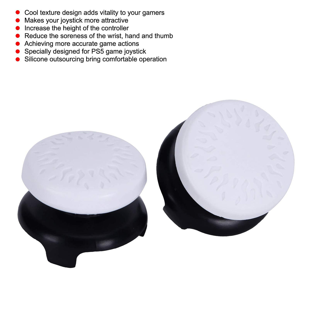 ASHATA 2Pcs Thumbstick Extender for PS5, 3D Texture Thumb Grip Stick Joystick Thumbstick for PS5 Controller (White)