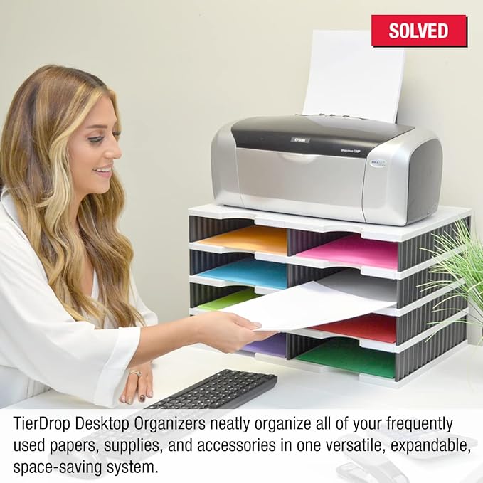 Ultimate Office TierDrop Desktop Organizer/Forms Mailroom Classroom Sorter, 8-Compartments with Optional Add-On Tiers for Easy Expansion, Gray w/Black…