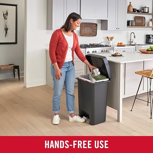 Rubbermaid High-Capacity Step-On Trash Can, 19 Gallon, Single or Dual Stream Trash or Recycling, Charcoal, Stainless-Steel Pedal, for Home/Kitchen/Garage/Apartment
