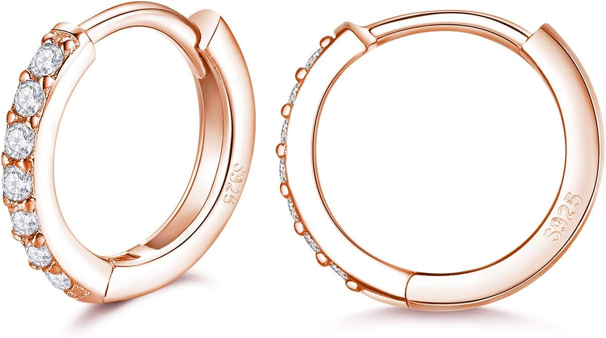 925 Sterling Silver Small Hoop Earrings Cubic Zirconia Huggie Hoop Earrings, 3 Pairs 14K White Gold Plated Cartilage Piercing Earrings Ear Cuff Tiny Hoop Earrings for Women Men