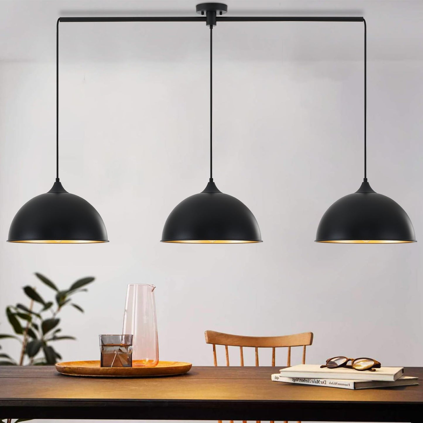 MIAYBPH Pendant Lights Kitchen Island, 3-Pack Dome Pendant Light Fixtures with Black and Gold Finish Farmhouse Industrial Hanging Pendant Light for Dining Room Restaurant Cafe Entryway