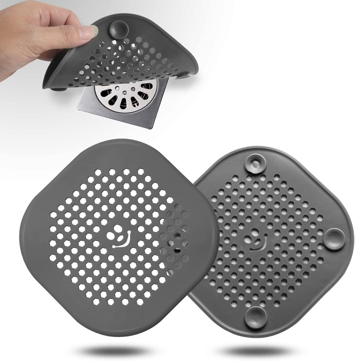 2 Pack Drain Cover Hair Catcher Drain Plug Hair Stopper Drain Protector for Shower Bathroom Accessories Bathtub Deep Grey