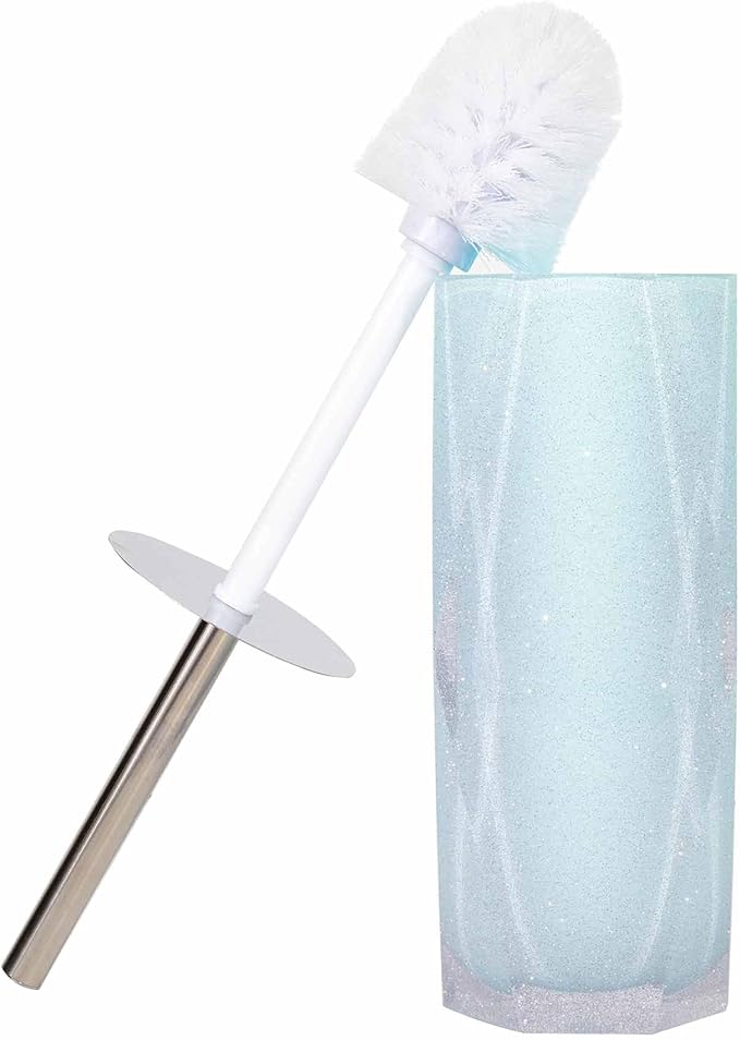 Faceted Toilet Brush, Cast Resin, Anti-Slip Pads, Sold Individually, Aqua