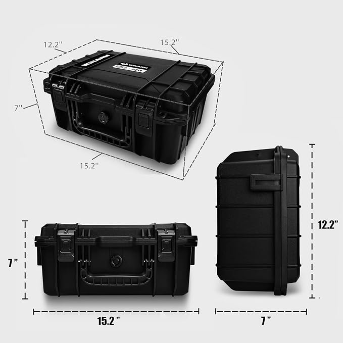 Fishing Reels Storage Case 15 Inches,Heavy Duty Waterproof Fishing Wheel Protective Hard Case, Tackle Collection Holder Box, 9pcs Adjustable Shockproof Dividers (Black with mesh bag)