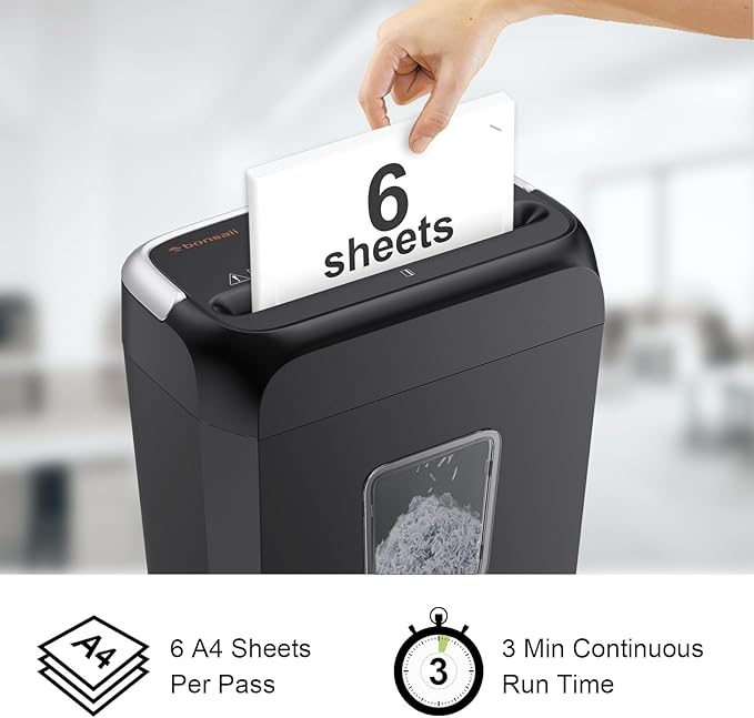 Bonsaii Paper Shredder, 3.4 Gals Wastebasket, 5-6 Sheet Crosscut Shredder for Home Use