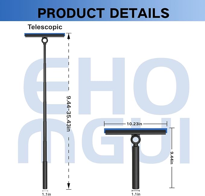 Squeegee for Window Cleaning, Shower Squeegee with Extension Pole, Telescopic Squeegee, Extendable Window Cleaner Tool for Car Windows, Tile Walls, Sliding Door, Shower Glass Door