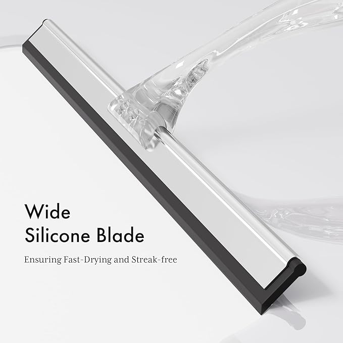 AmazerBath Shower Squeegee for Glass Doors, All-Purpose Squeegee with Suction Hook & Adhesive Hook, Clear Squeegee for Shower Glass, Windows, Mirrors, Tiles and Car Windows - 12 Inches, Clear