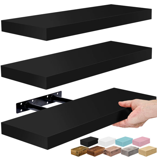 Sorbus Floating Shelves for Wall – 16 Inch Floating Shelf for Kitchen, Bedroom, Living Room, Bathroom, Home & Wall Decor - Mounted Bathroom Shelves with Invisible Brackets (Black, 3 Pack)