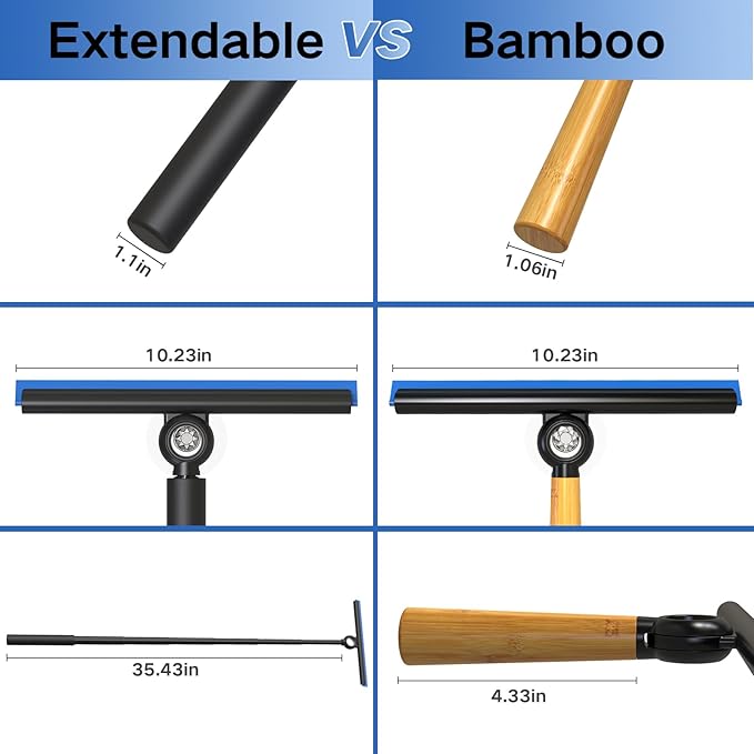 Squeegee for Window Cleaning, Shower Squeegee with Extension Pole, Telescopic Squeegee, Extendable Window Cleaner Tool for Car Windows, Tile Walls, Sliding Door, Shower Glass Door