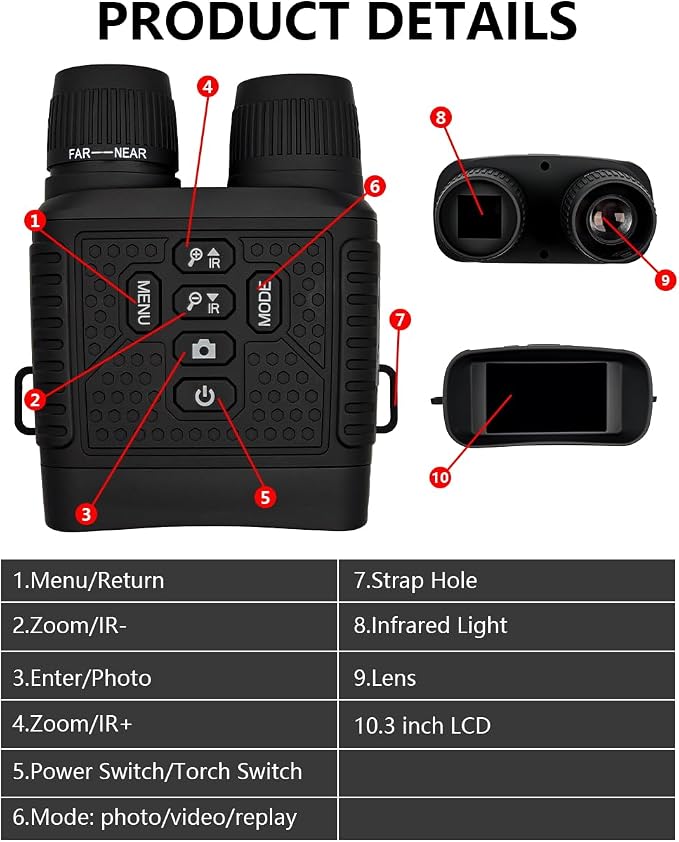 Night Vision Goggles Binoculars for Adults, 6X Digital Zoom, 3" Screen, Long Battery Life, Ideal for Hunting, Camping, and Security