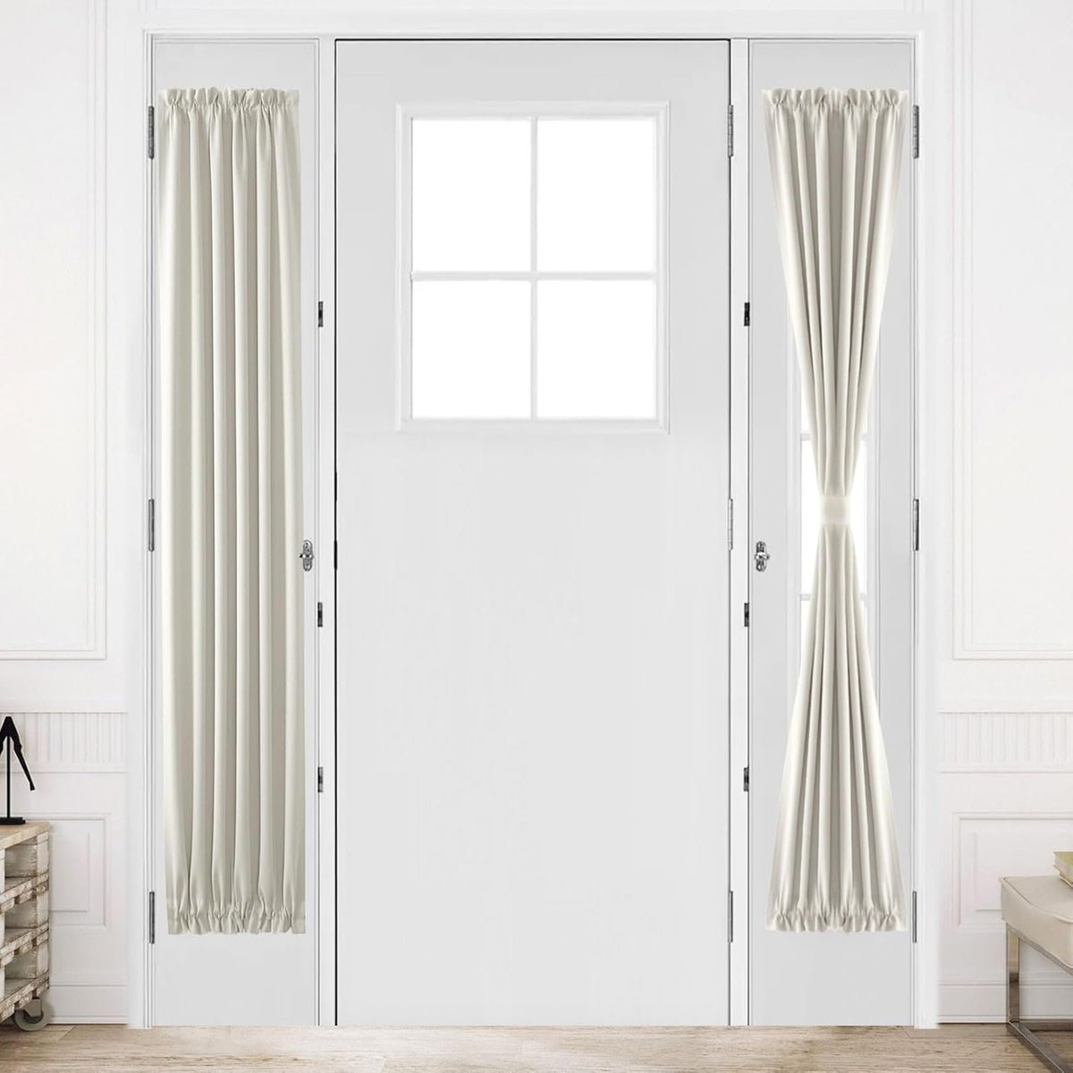 DWCN French Door Curtains – Rod Pocket Thermal Blackout Curtain for Doors with Glass Window, Kitchen and Patio Doors for Privacy, 12 X 72 Inches Long, 1 Curtain Panel with Tieback, Ivory